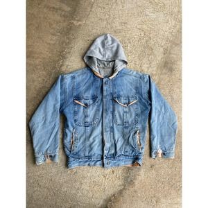 Vintage 90’s Hooded Denim Jean Distressed Grunge Jacket